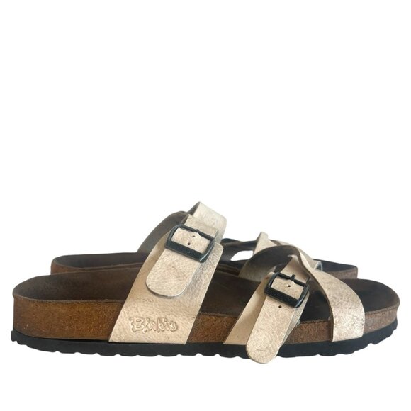 BIRKENSTOCK BIRKIS Calais Sandals 41 10 Cross Strap Slide Birko Flor Ivory White - Picture 5 of 8